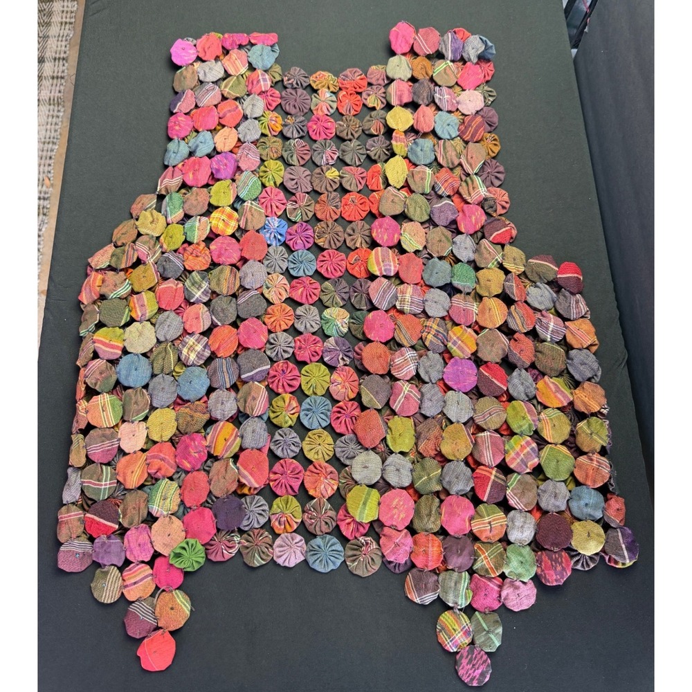 Vintage Handmade Yo-Yo Quilt Vest Multi Patchwork Boho Grannycore Textile Art